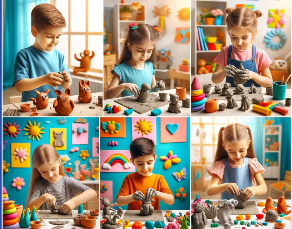 Children-playing-with-clay-kids-making-animals-flowers